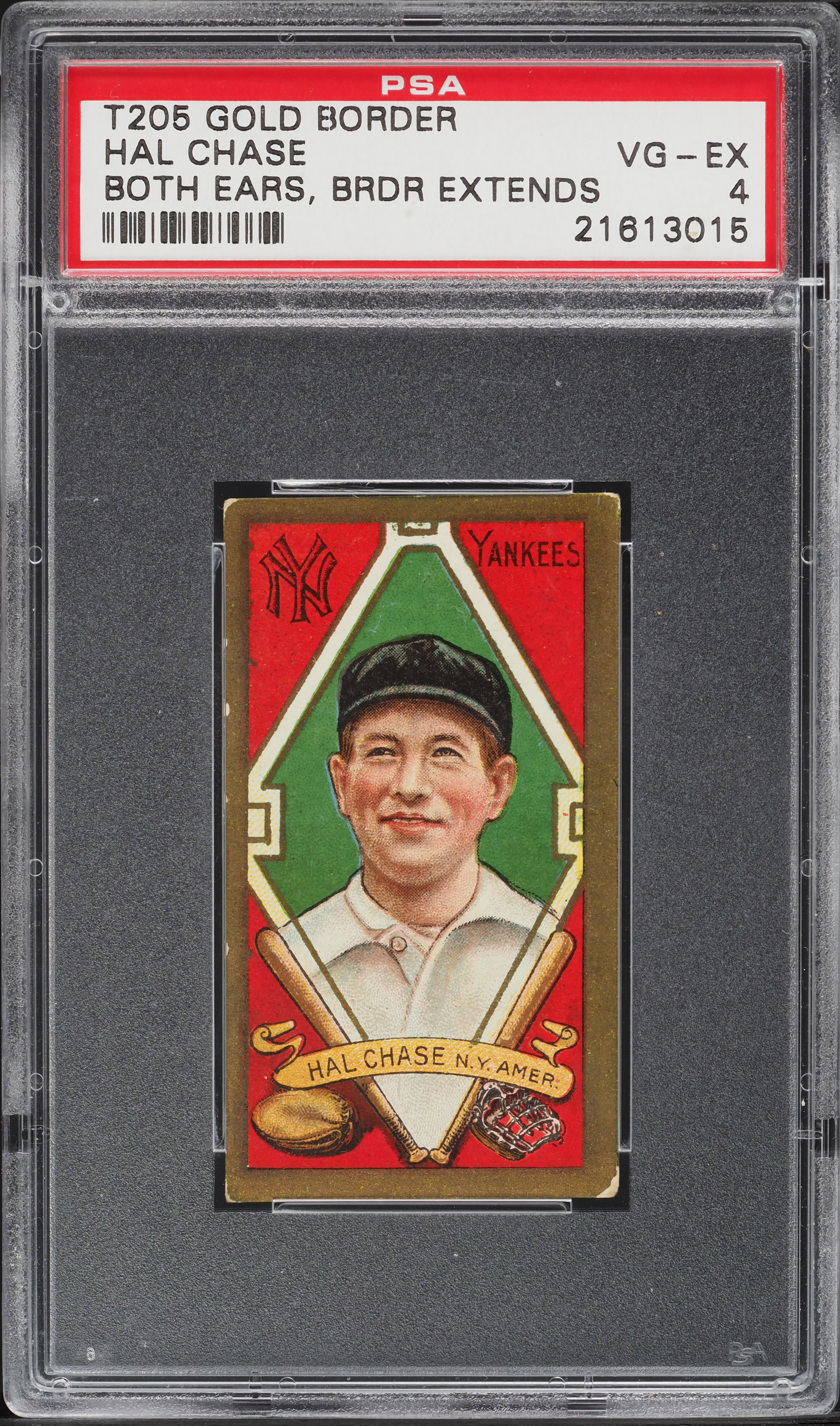 1911 T205 Gold Border Hal Chase BOTH EARS, BORDER EXTENDS PSA 4 VGEX