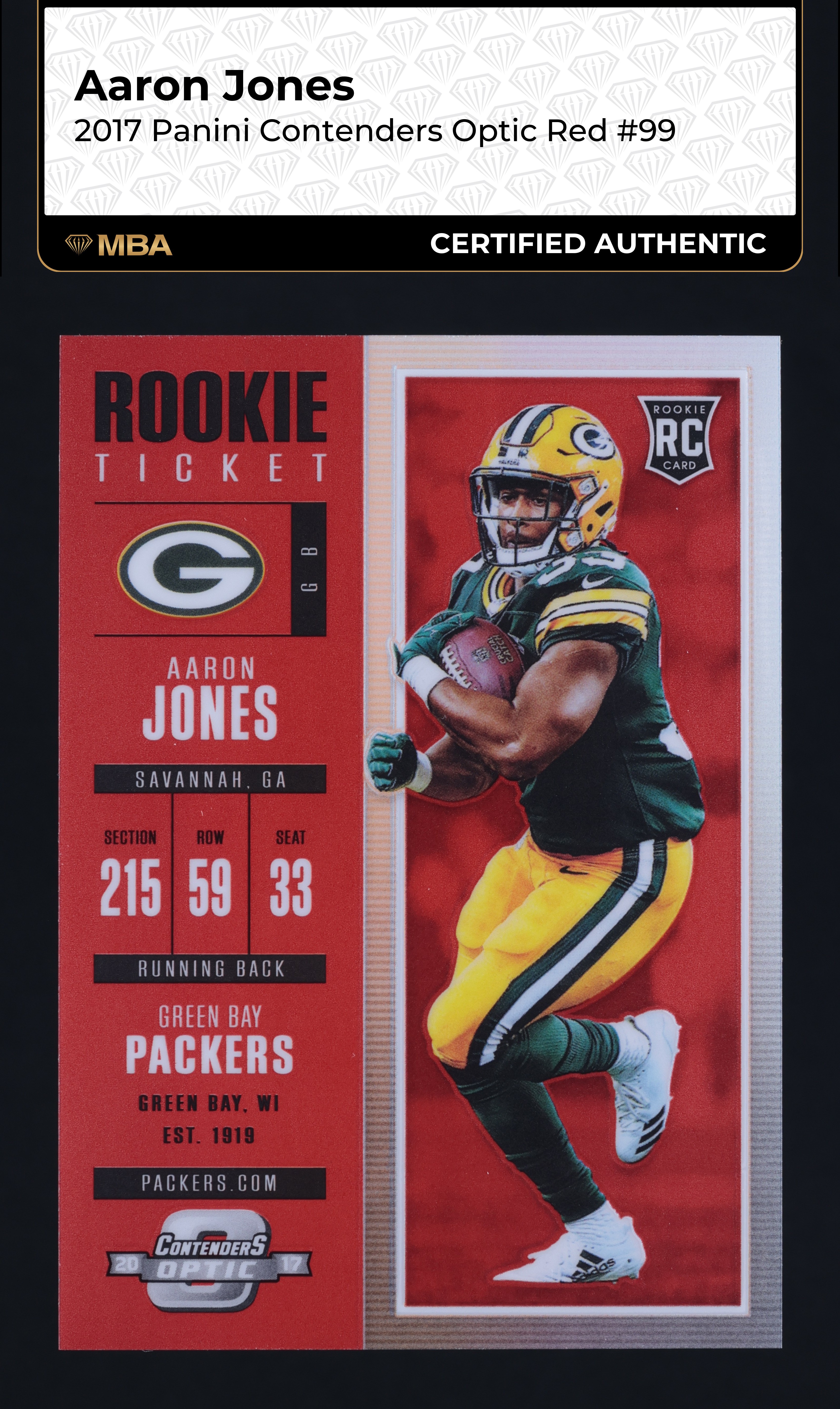 2017 Panini Contenders Optic Red Aaron Jones ROOKIE /199 #99 MBA AUTH