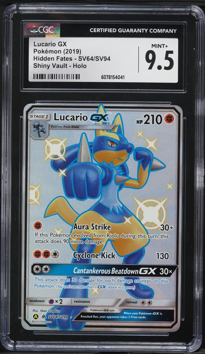2019 Pokemon SM Hidden Fates Full Art Shiny Lucario GX #SV64 CGC 9.5 MINT+