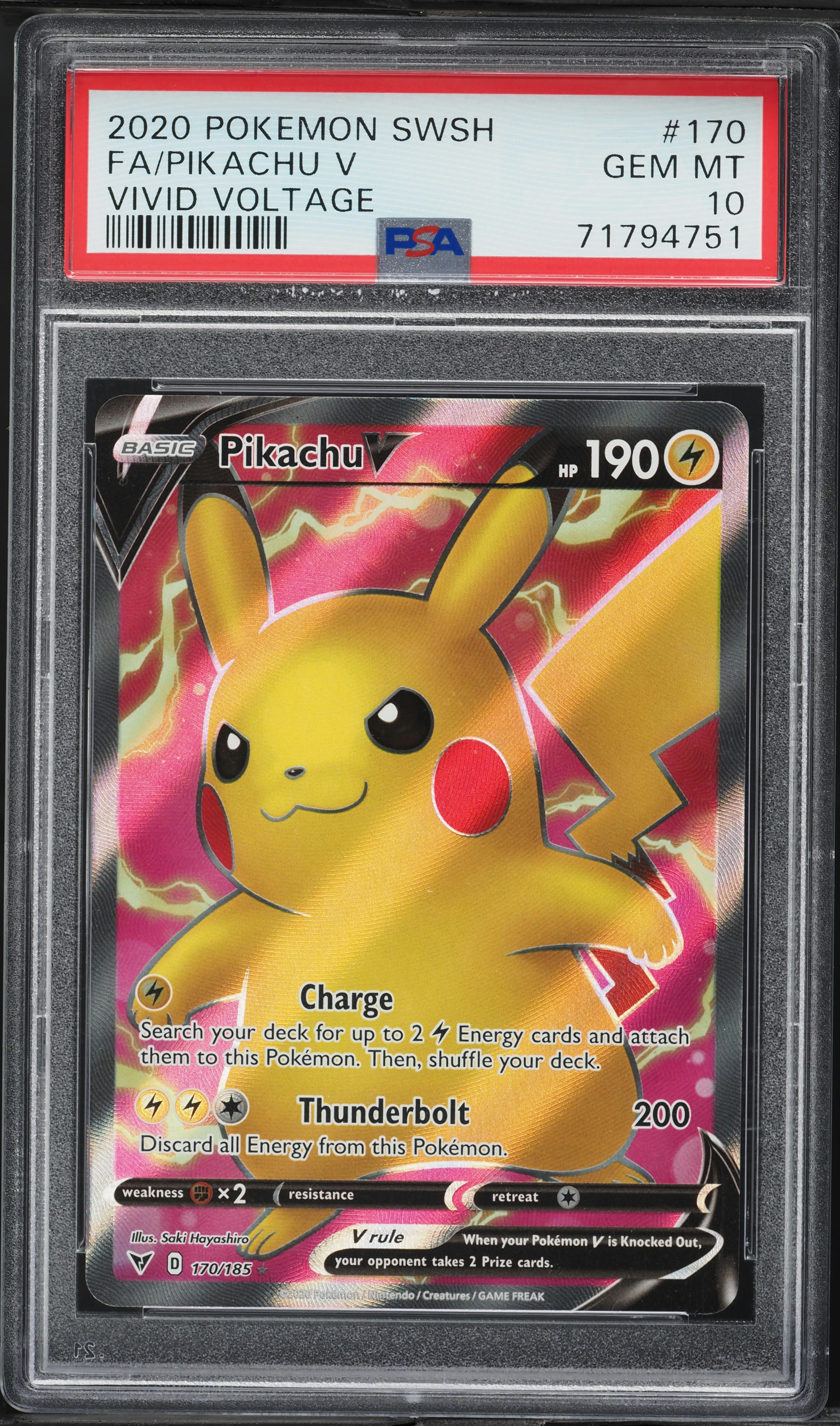2020 Pokemon SWSH Vivid Voltage Full Art Pikachu V #170 PSA 10 GEM MINT