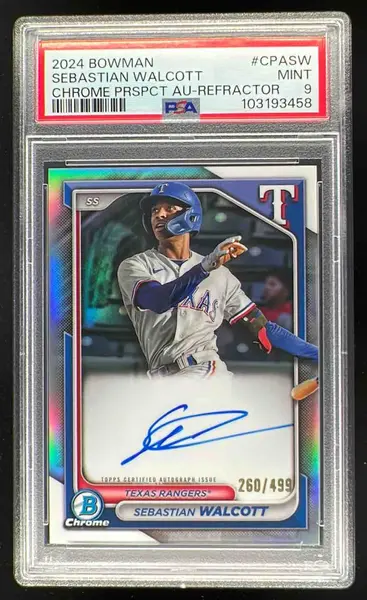 2024 Bowman Chrome Autograph Refractor #CPA-SW Sebastian Walcott Auto /499 PSA 9