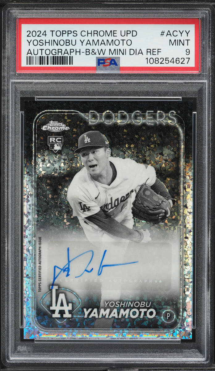 2024 Topps Chrome Update Black White Diamond Yoshinobu Yamamoto RC AUTO PSA 9