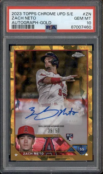 2023 Topps Chrome Update Sapphire Edition Auto Gold #ZN Zach Neto RC /50 PSA 10