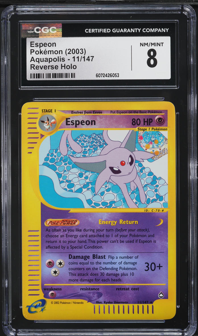 2003 Pokemon Aquapolis Reverse Holo Espeon #11 CGC 8 NM-MT