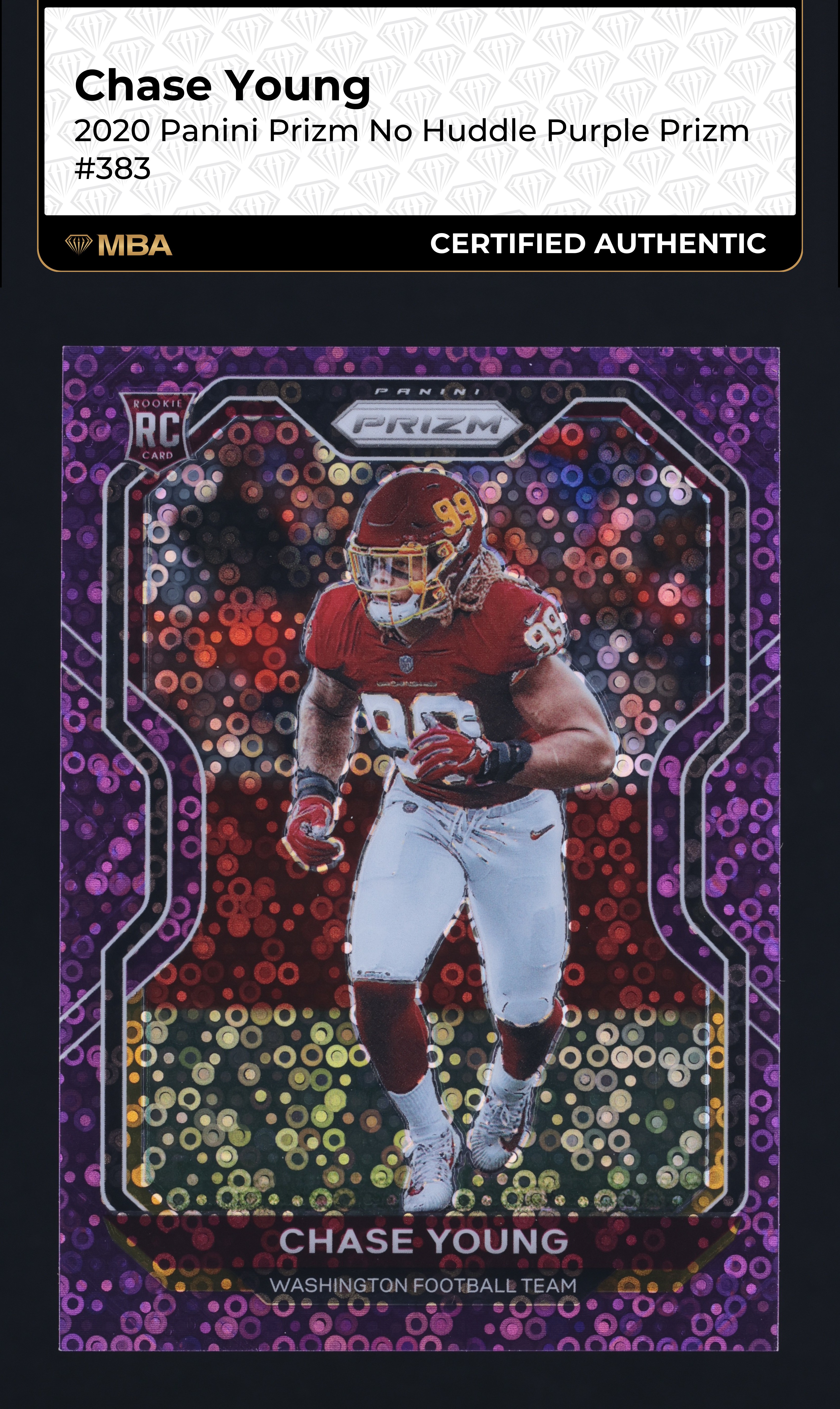 2020 Panini Prizm No Huddle Purple Chase Young ROOKIE /35 #383 MBA AUTH