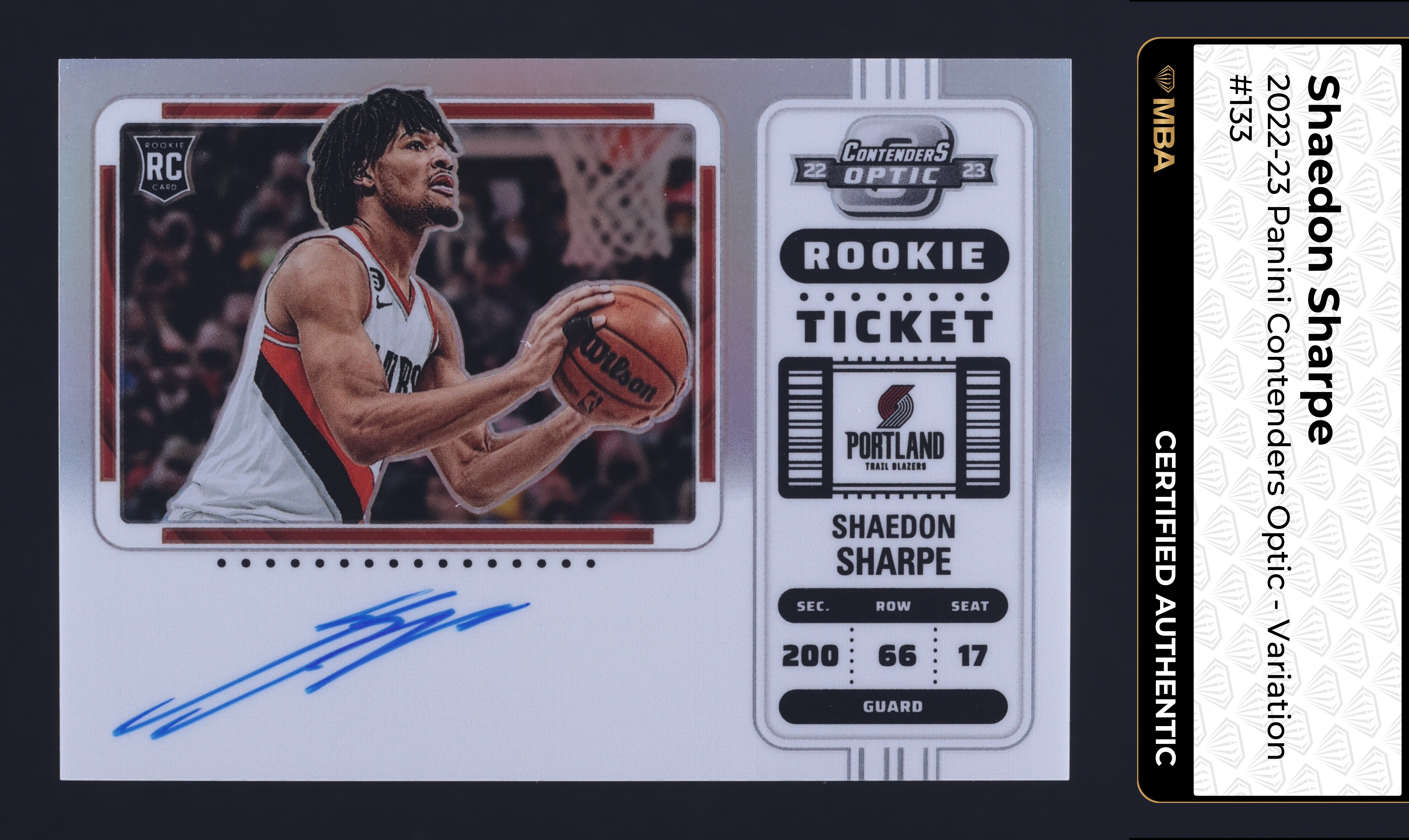 2022 Panini Contenders Optic Variation Shaedon Sharpe ROOKIE AUTO #133 MBA AUTH