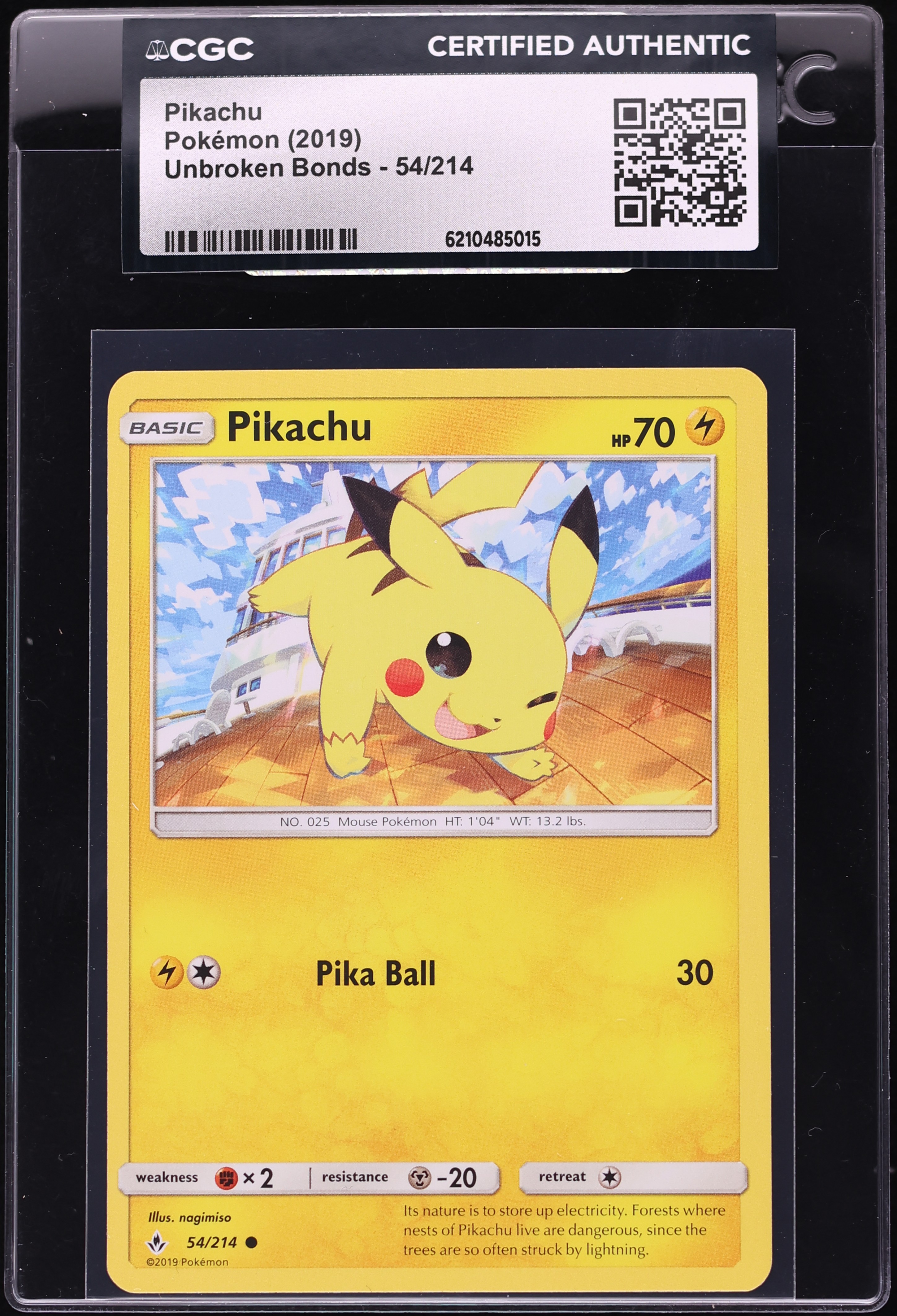 2019 Pokemon Sun & Moon Unbroken Bonds Pikachu #54 CGC AUTH