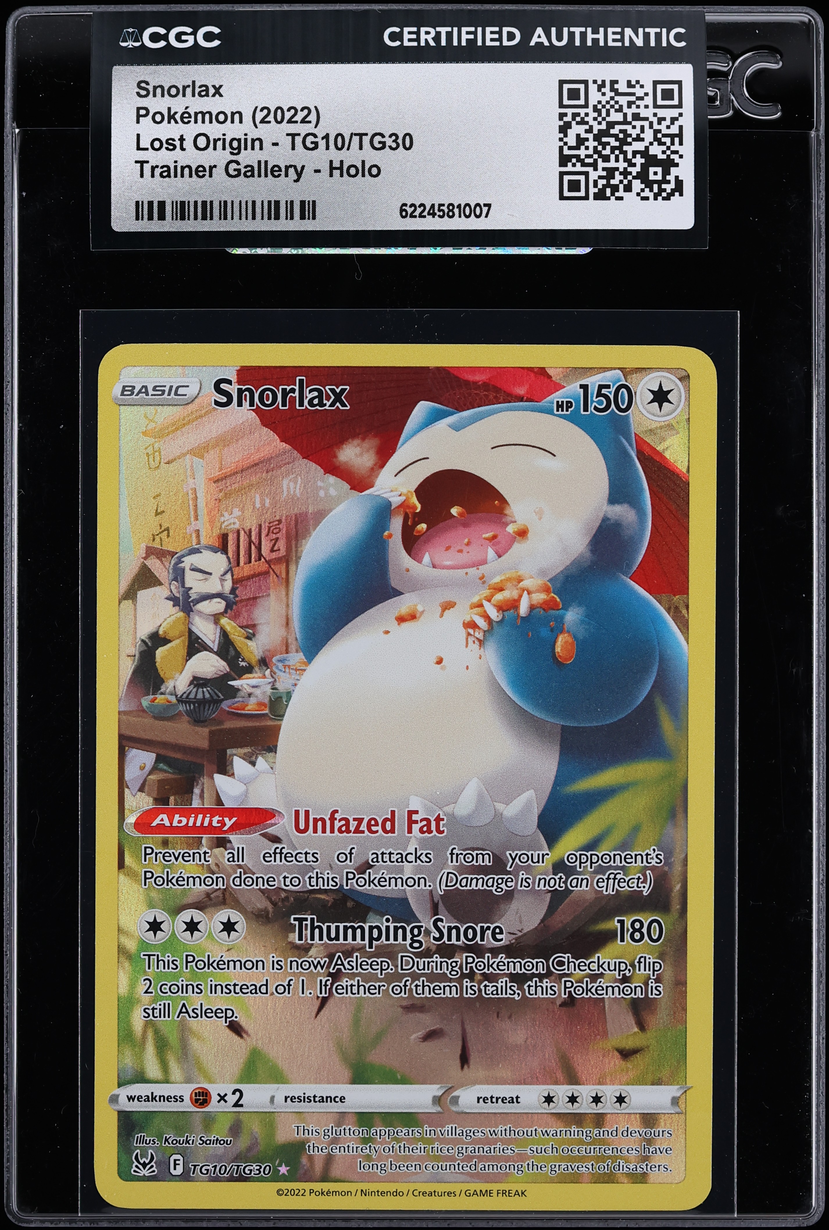 2022 Pokemon Sword & Shield Lost Origin Trainer Gallery Holo CHR Snorlax #TG10 CGC AUTH