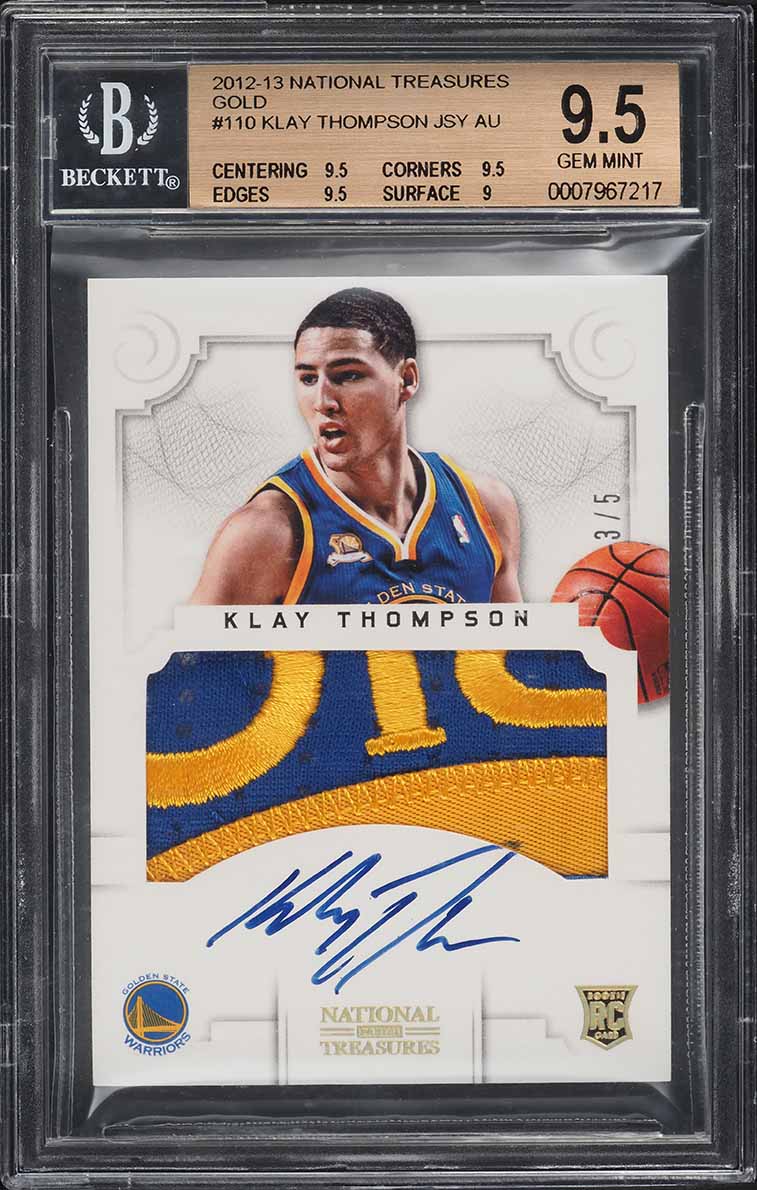 2012 National Treasures Gold Klay Thompson ROOKIE PATCH AUTO /5 #110 BGS 9.5 GEM