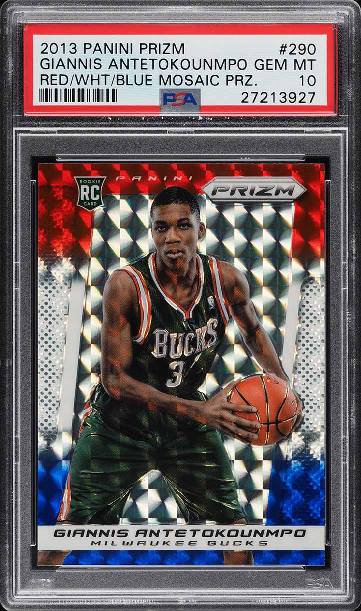2013 Panini Prizm Red White Blue Mosaic Giannis Antetokounmpo ROOKIE #290 PSA 10