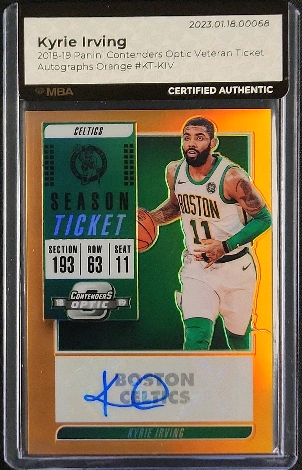 2018 Panini Contenders Optic Orange Kyrie Irving AUTO 25/25 #KT-KIV MBA AUTH