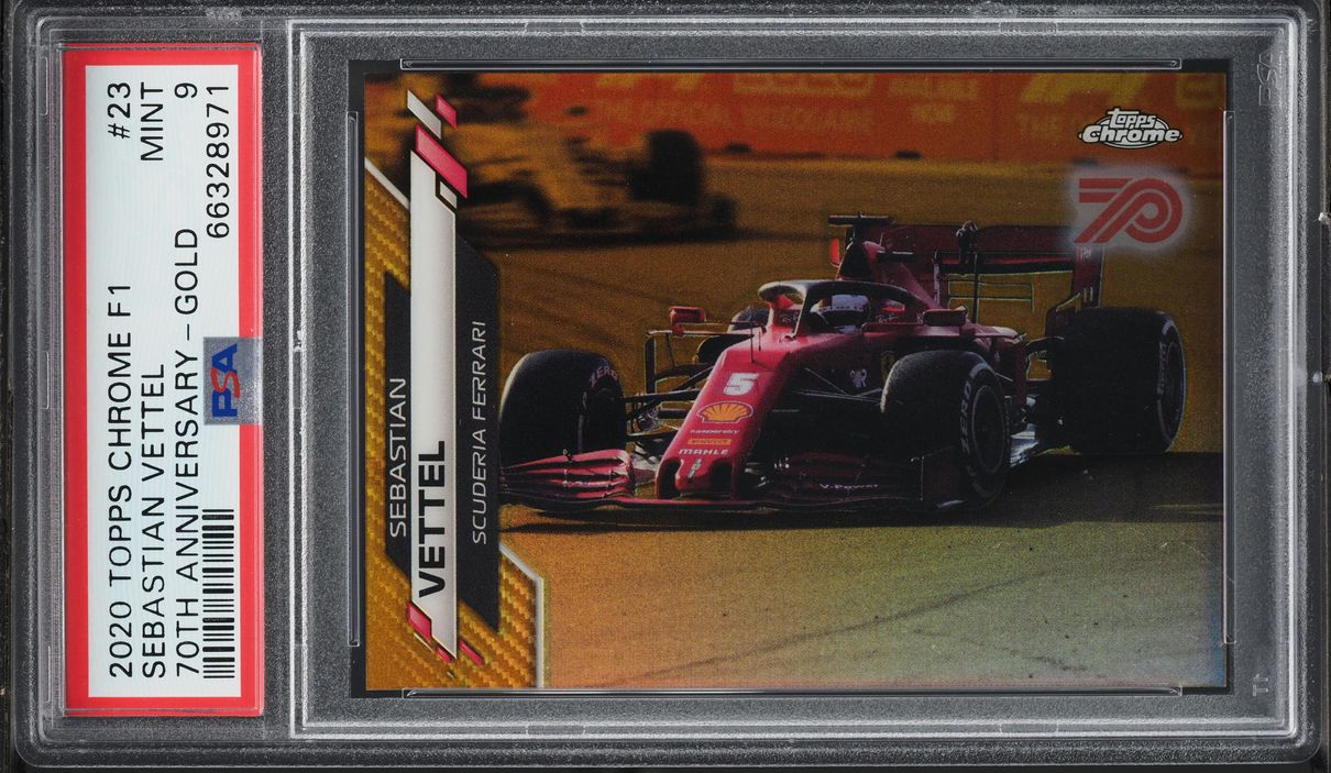 2020 Topps Chrome Formula 1 F1 70th Anniversary Gold Sebastian Vettel #23 PSA 9