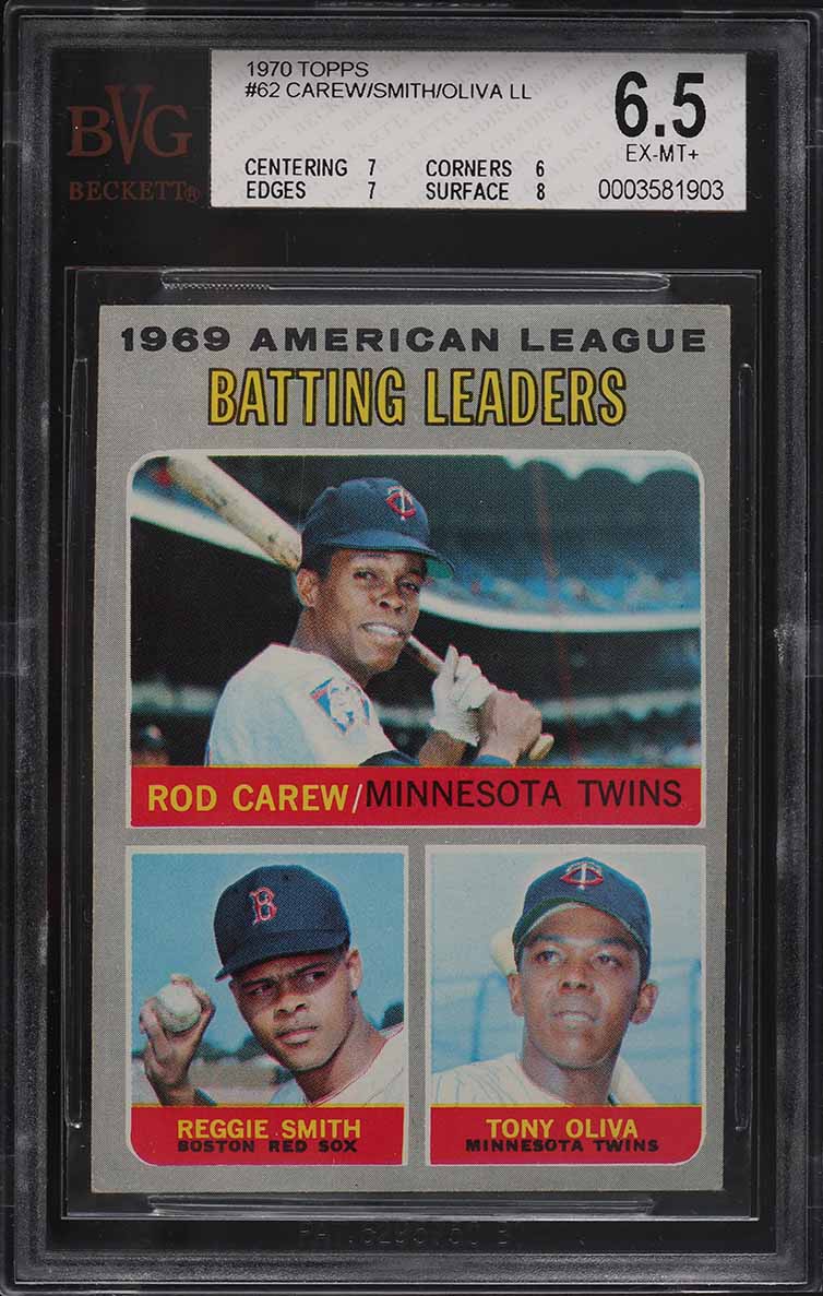 1970 Topps Rod Carew Tony Oliva Reggie Smith AL BATTING LDRS #62 BVG 6.5 EXMT+