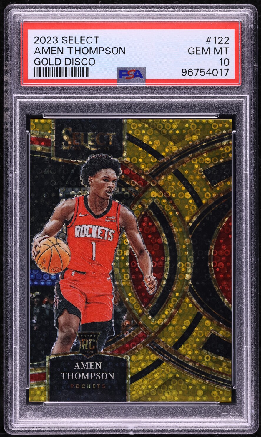 2023 Select Premier Gold Disco Amen Thompson ROOKIE /10 #122 PSA 10 GEM MINT