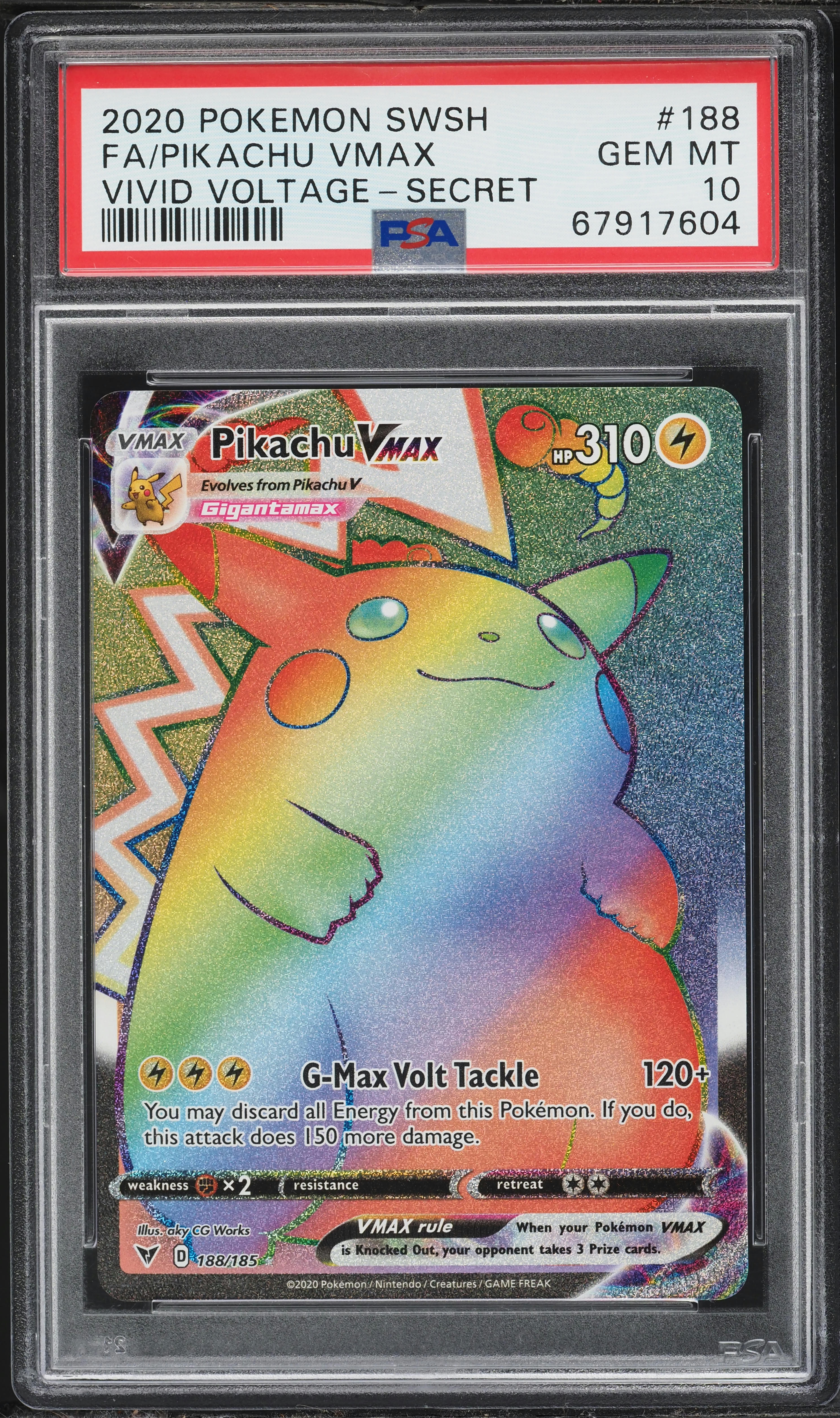 2020 Pokemon Sword & Shield Vivid Voltage Rainbow Rare Pikachu VMAX #188 PSA 10 GEM MINT