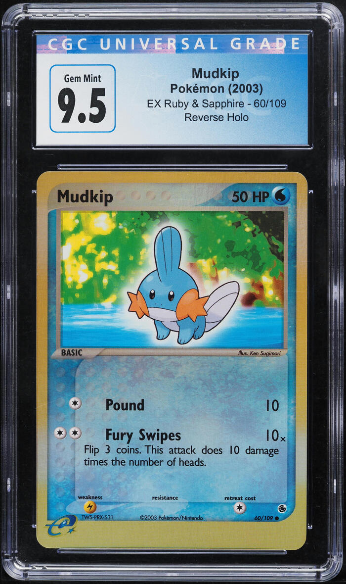 2003 Pokemon EX Ruby & Sapphire Reverse Holo Mudkip #60 CGC 9.5 GEM MINT