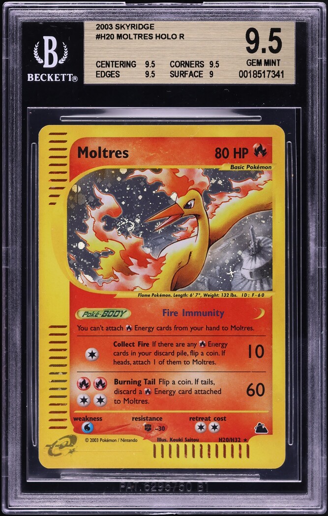 2003 Pokemon Skyridge Holo Moltres #H20 BGS 9.5 MINT+