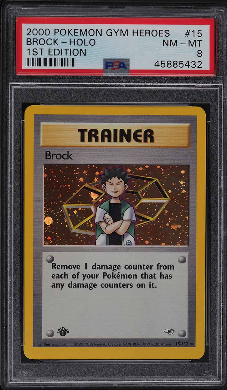 2000 Pokemon Gym Heroes 1st Edition Holo Brock #15 PSA 8 NM-MT