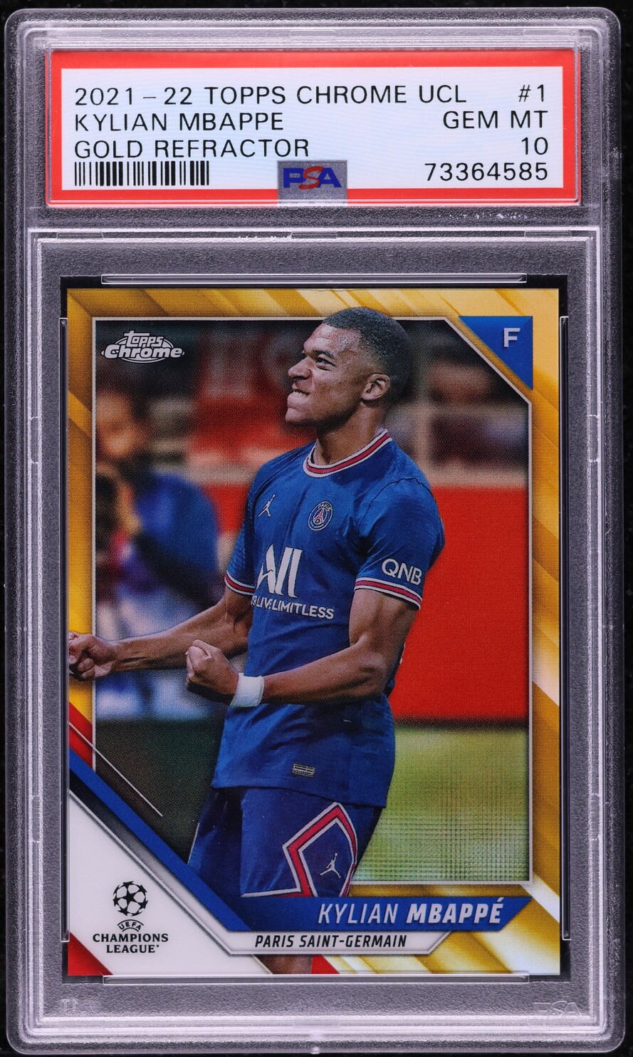 2021 Topps Chrome UEFA Champions League Gold Ref. Kylian Mbappe /50 #1 PSA 10