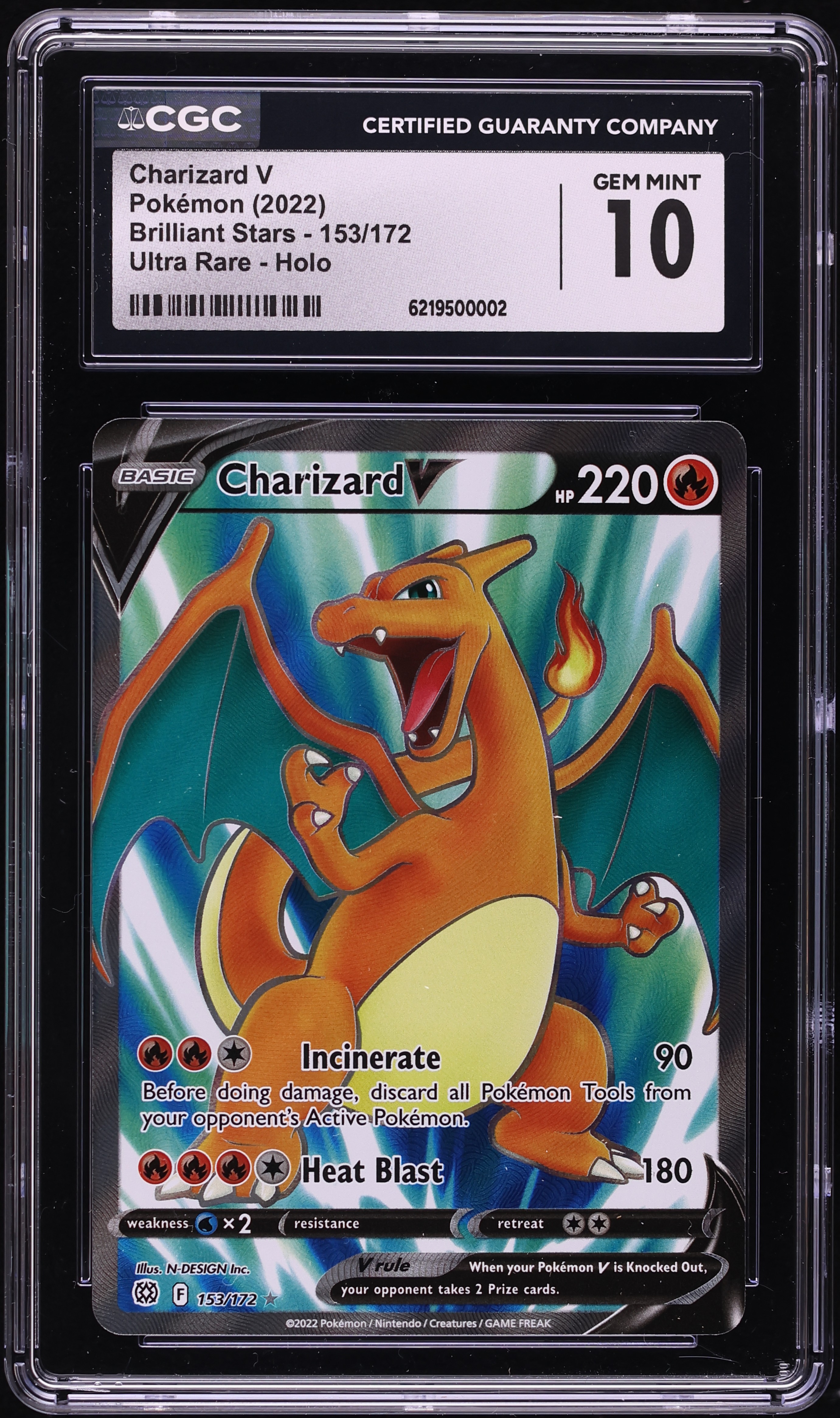 2022 Pokemon Sword & Shield Brilliant Stars Full Art Charizard V #153 CGC 10 GEM MINT