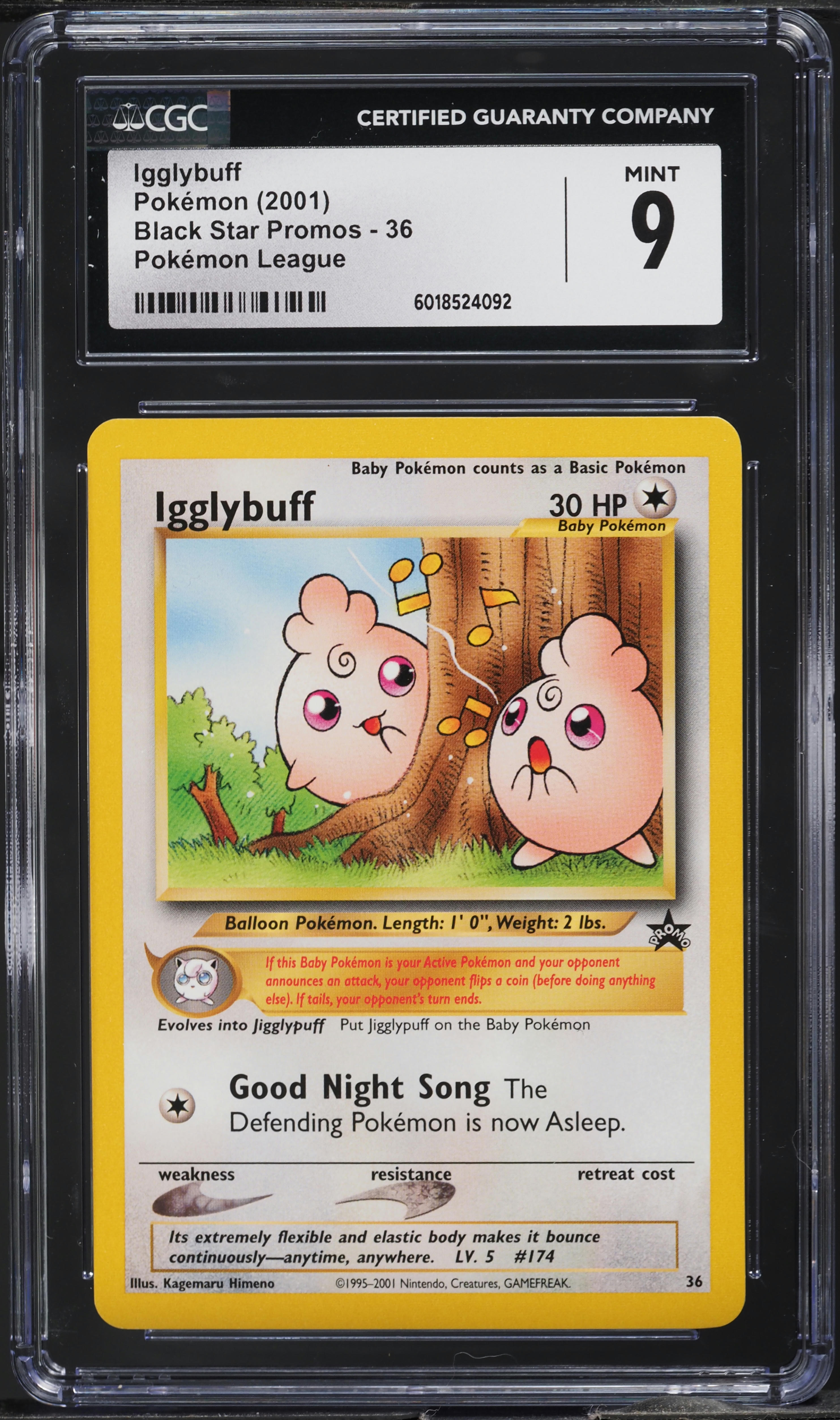 2001 Pokemon League Black Star Promo Igglybuff #36 CGC 9 MINT
