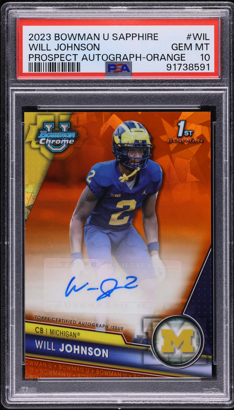 2023 Bowman U Chrome Sapphire Orange Will Johnson ROOKIE AUTO /25 #PA-WIL PSA 10