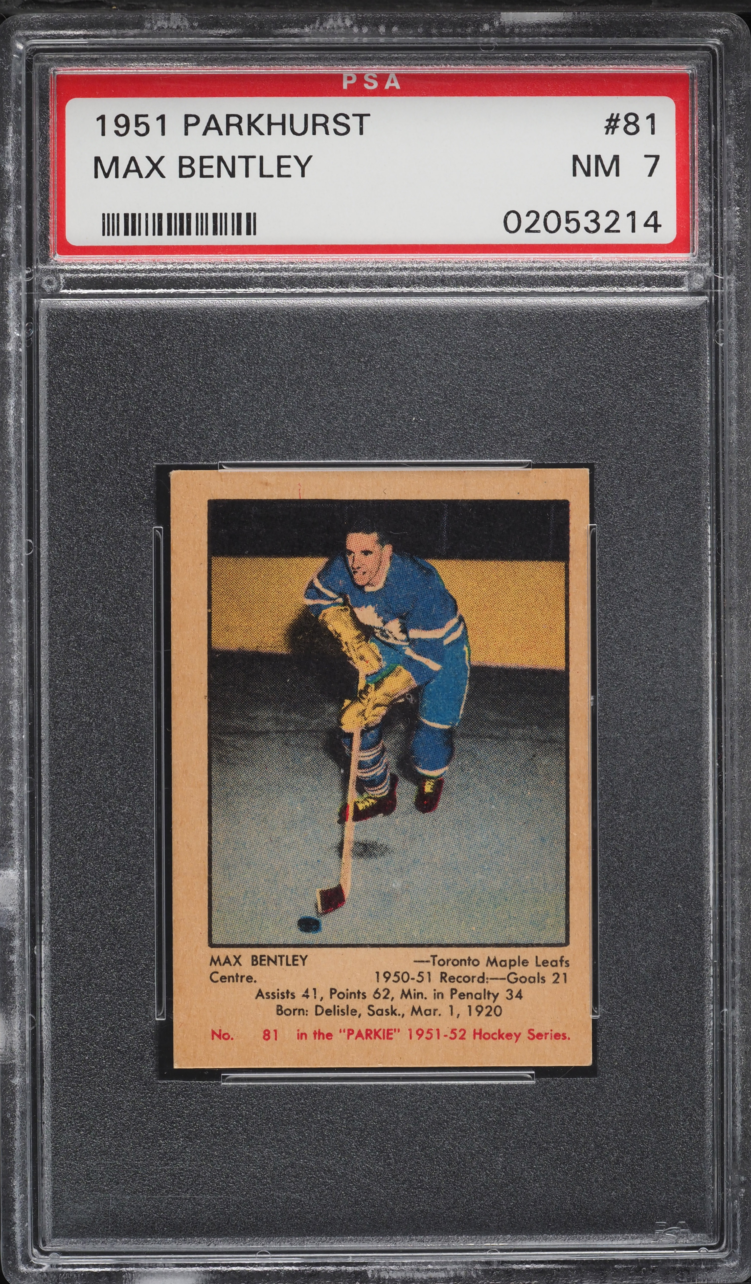 1951 Parkhurst Max Bentley ROOKIE #81 PSA 7 NRMT