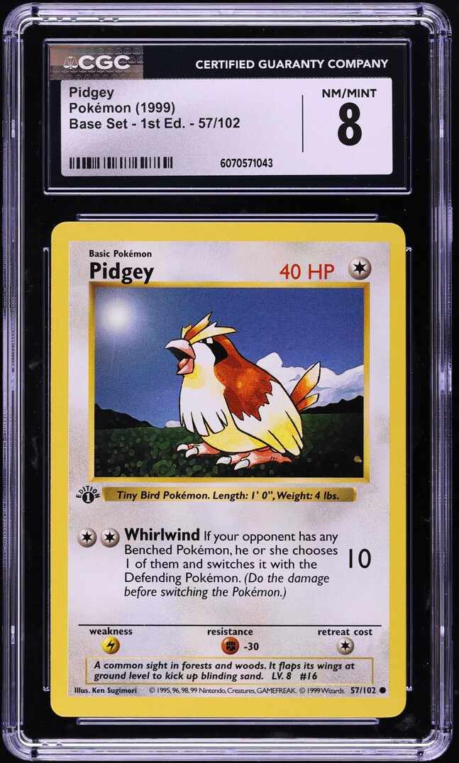 1999 Pokemon Base Set Shadowless 1st Edition Pidgey #57 CGC 8 NM-MT