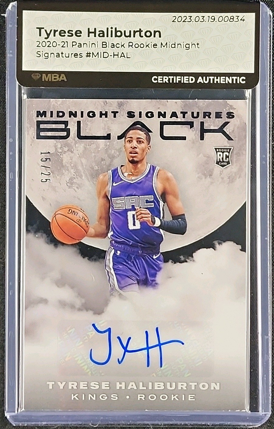2020 Panini Black Midnight Signatures Tyrese Haliburton ROOKIE AUTO /25 MBA AUTH