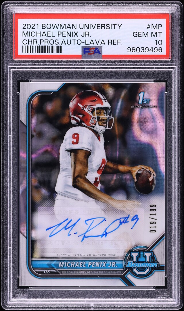 2021 Bowman Chrome University Lava Ref. Michael Penix Jr. RC AUTO /199 PSA 10