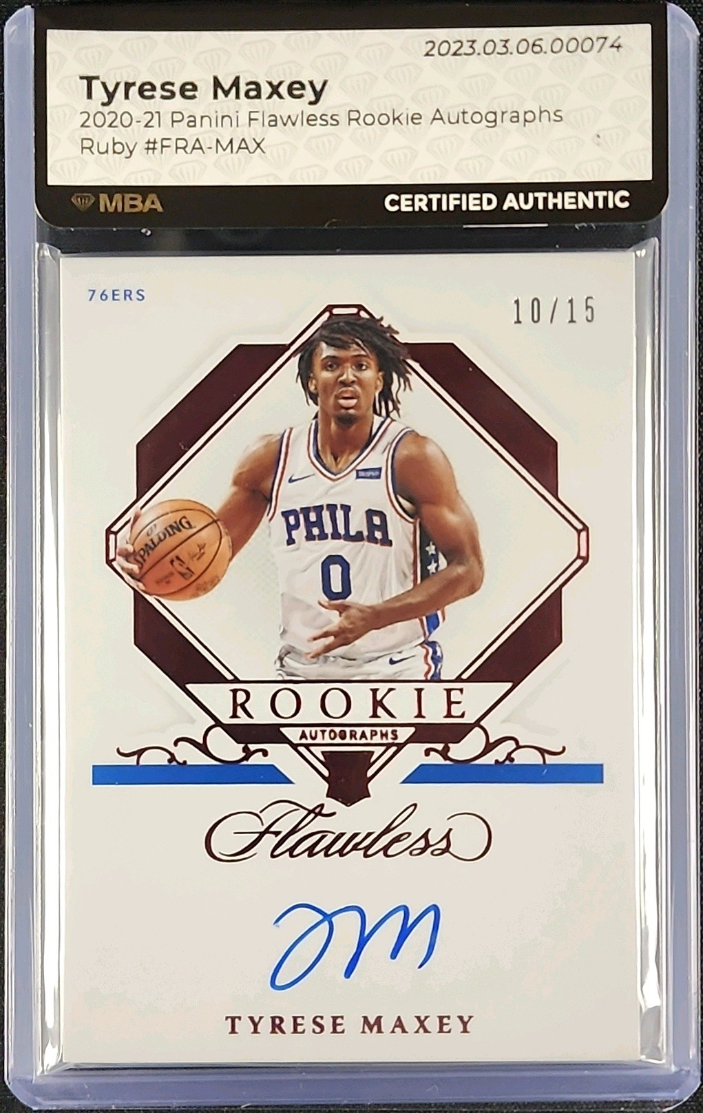 2020 Panini Flawless Ruby Tyrese Maxey ROOKIE AUTO /15 #FRA-MAX MBA AUTH