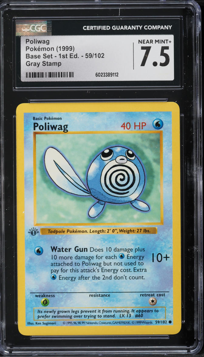 1999 Pokemon Base Set Shadowless 1st Edition Gray Stamp Poliwag #59 CGC 7.5