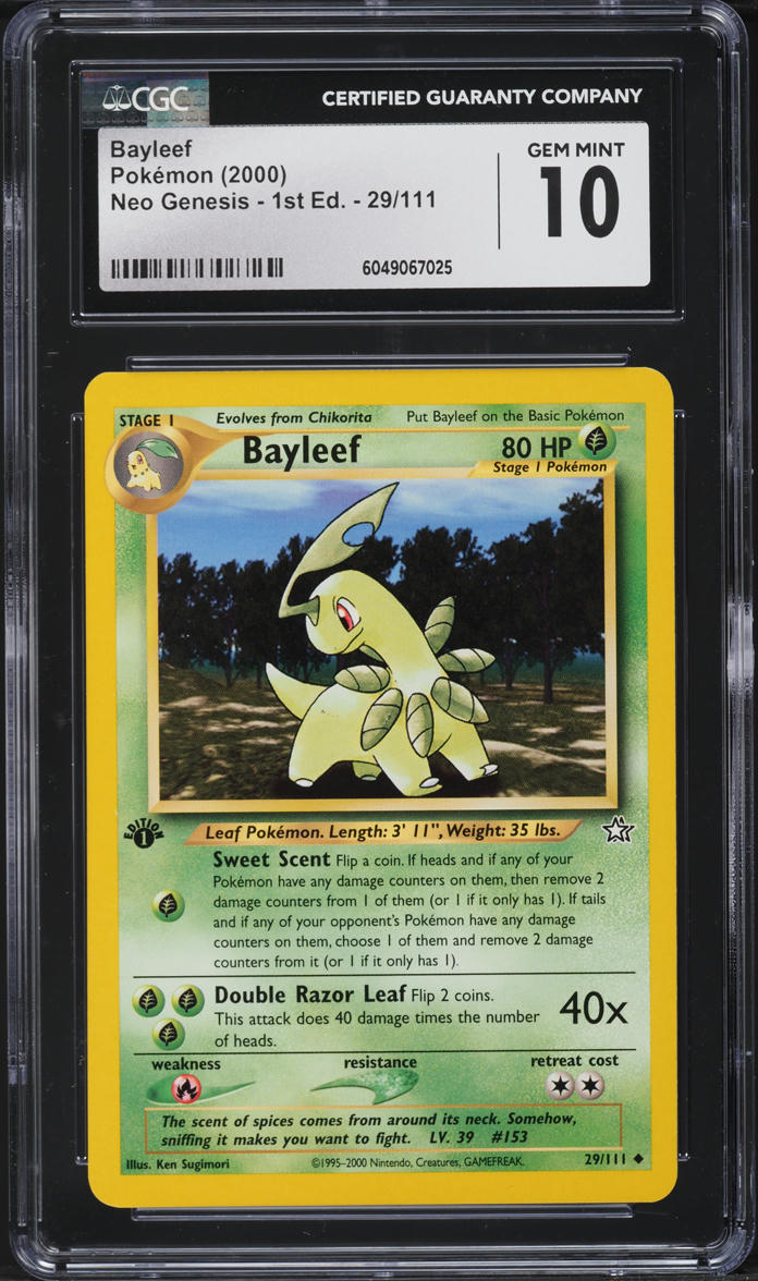 2000 Pokemon Neo Genesis 1st Edition Bayleef #29 CGC 10 GEM MINT