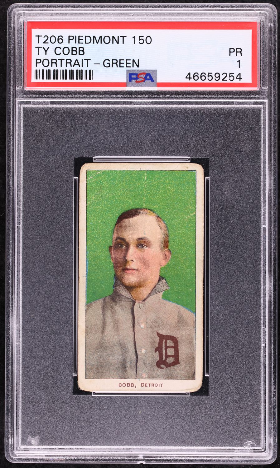 1909-11 T206 Ty Cobb GREEN PORTRAIT, PIEDMONT PSA 1 PR