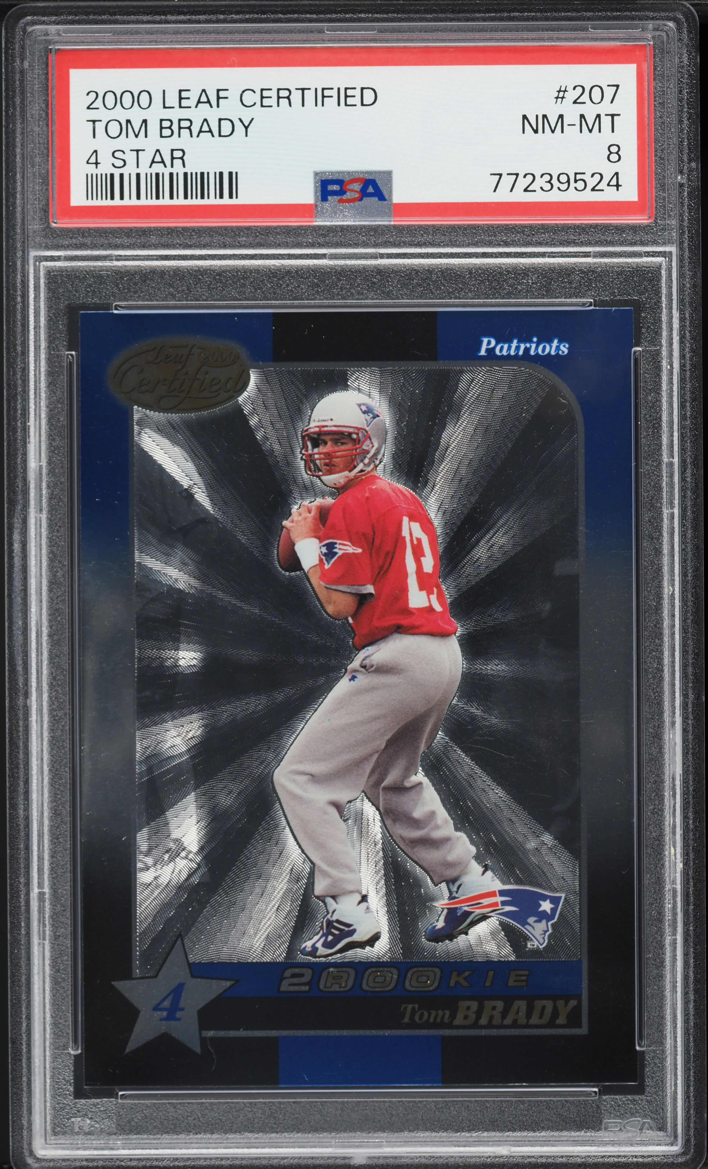 2000 Leaf Certified 4 Star Tom Brady ROOKIE /1500 #207 PSA 8 NM-MT