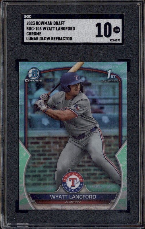2023 Bowman Draft Chrome Lunar Glow Refractor #BDC-106 Wyatt Langford RC SGC 10