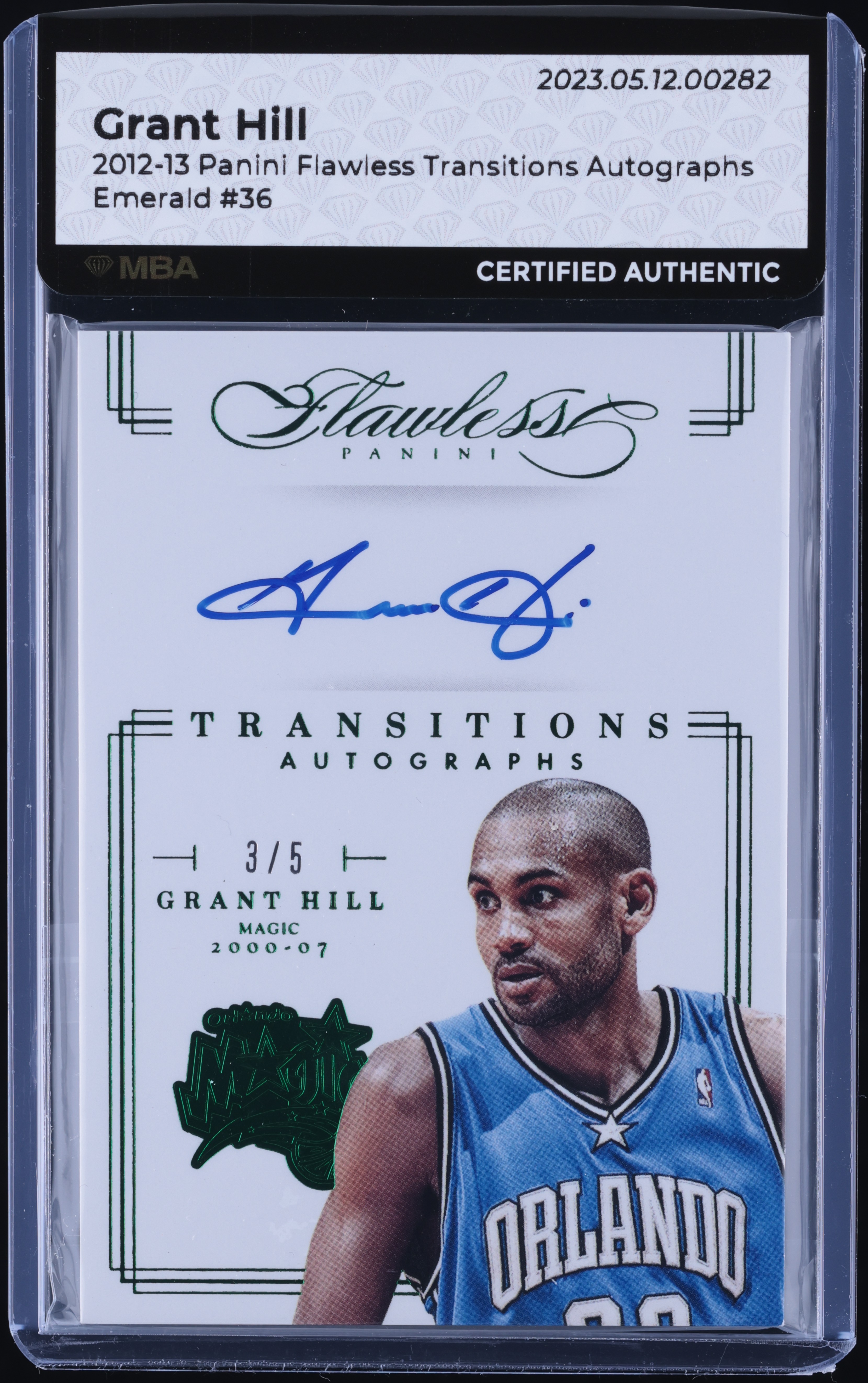 2012 Panini Flawless Transitions Emerald Grant Hill AUTO /5 #36 MBA AUTH