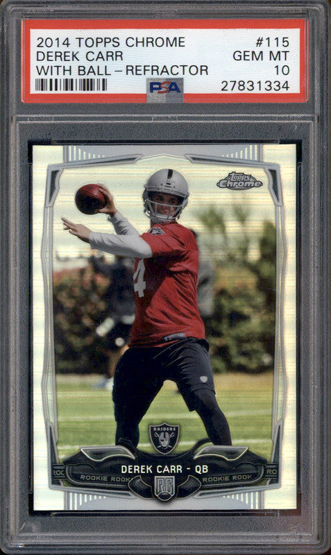 2014 Topps Chrome Refractor With Ball #115 Derek Carr RC PSA 10