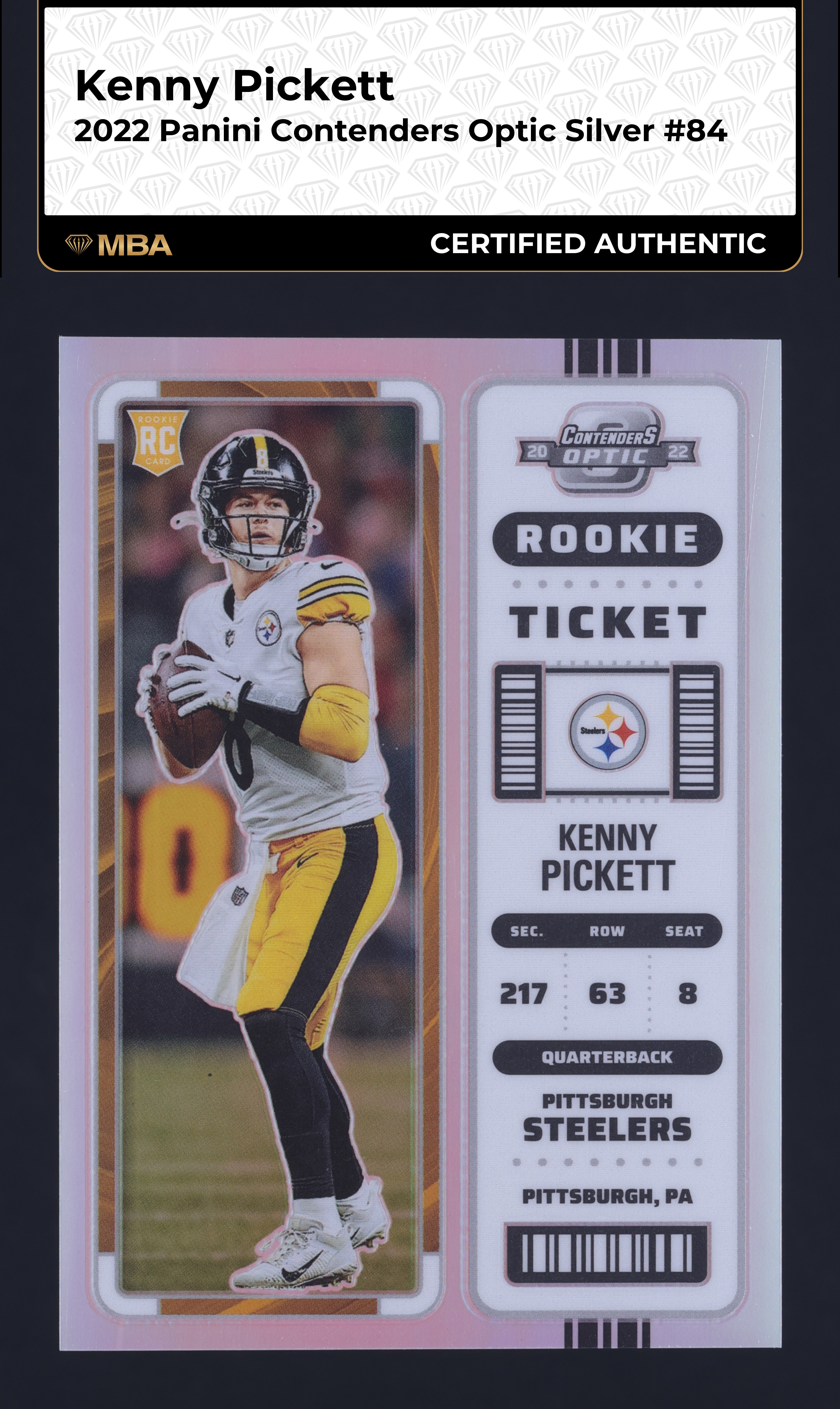 2022 Panini Contenders Optic Silver Kenny Pickett ROOKIE #84 MBA AUTH