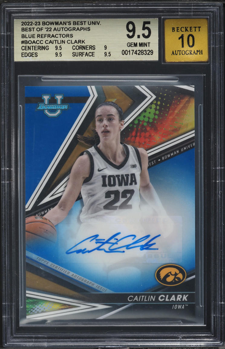 2022 Bowman's Best University Blue Refractor Caitlin Clark AUTO /150 BGS 9.5 GEM