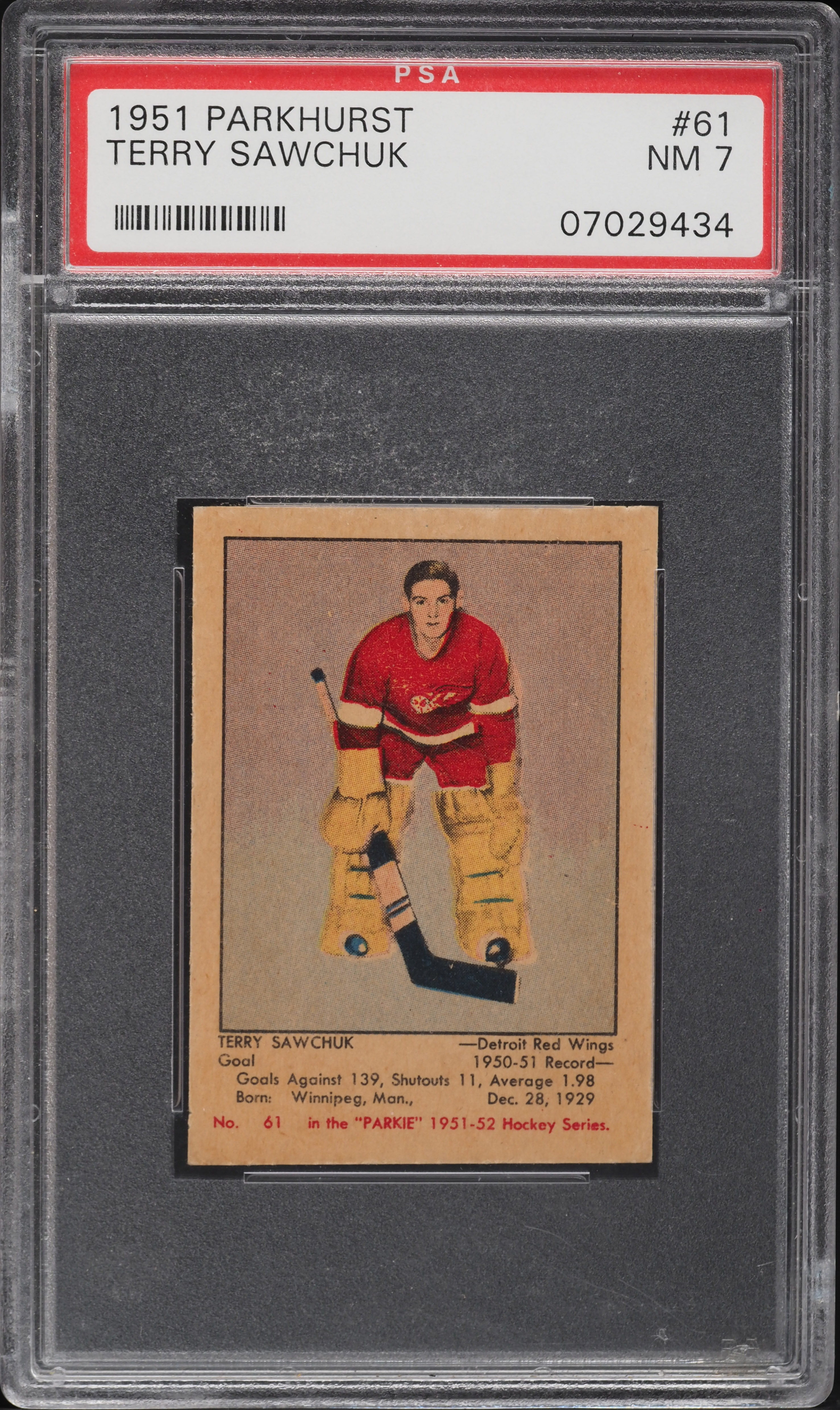 1951 Parkhurst Terry Sawchuk ROOKIE #61 PSA 7 NRMT