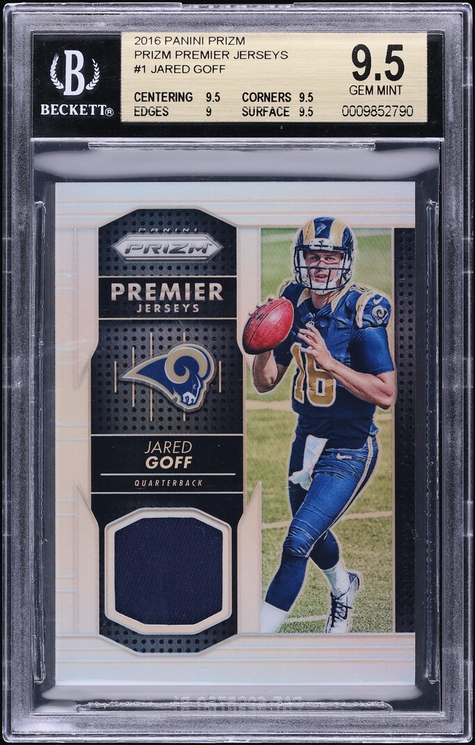 2016 Panini Prizm Premier Jerseys Jared Goff ROOKIE PATCH #1 BGS 9.5 GEM MINT