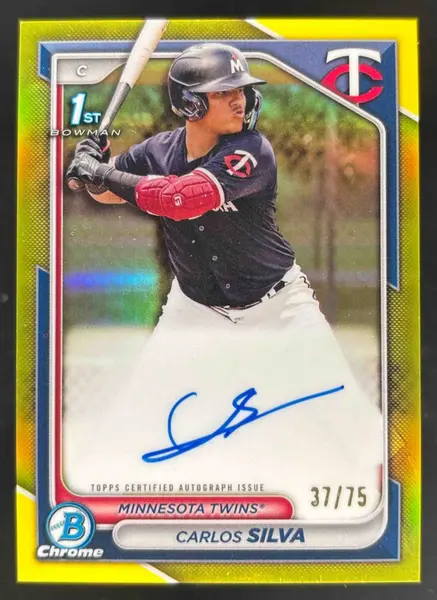 2024 Bowman Chrome Autographs Yellow Refractor #CPA-CSI Carlos Silva RC Auto /75