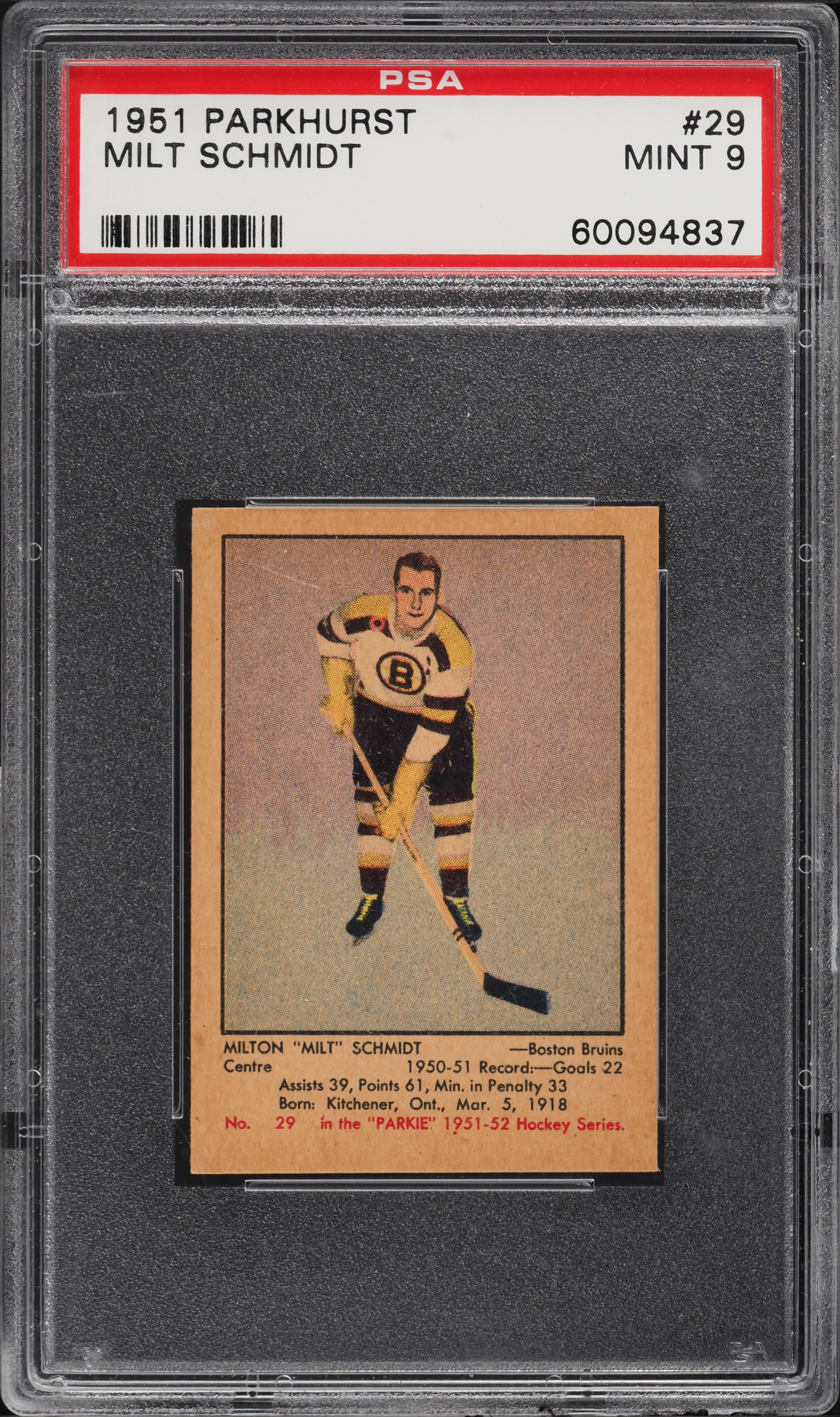 1951 Parkhurst Milt Schmidt #29 PSA 9 MINT