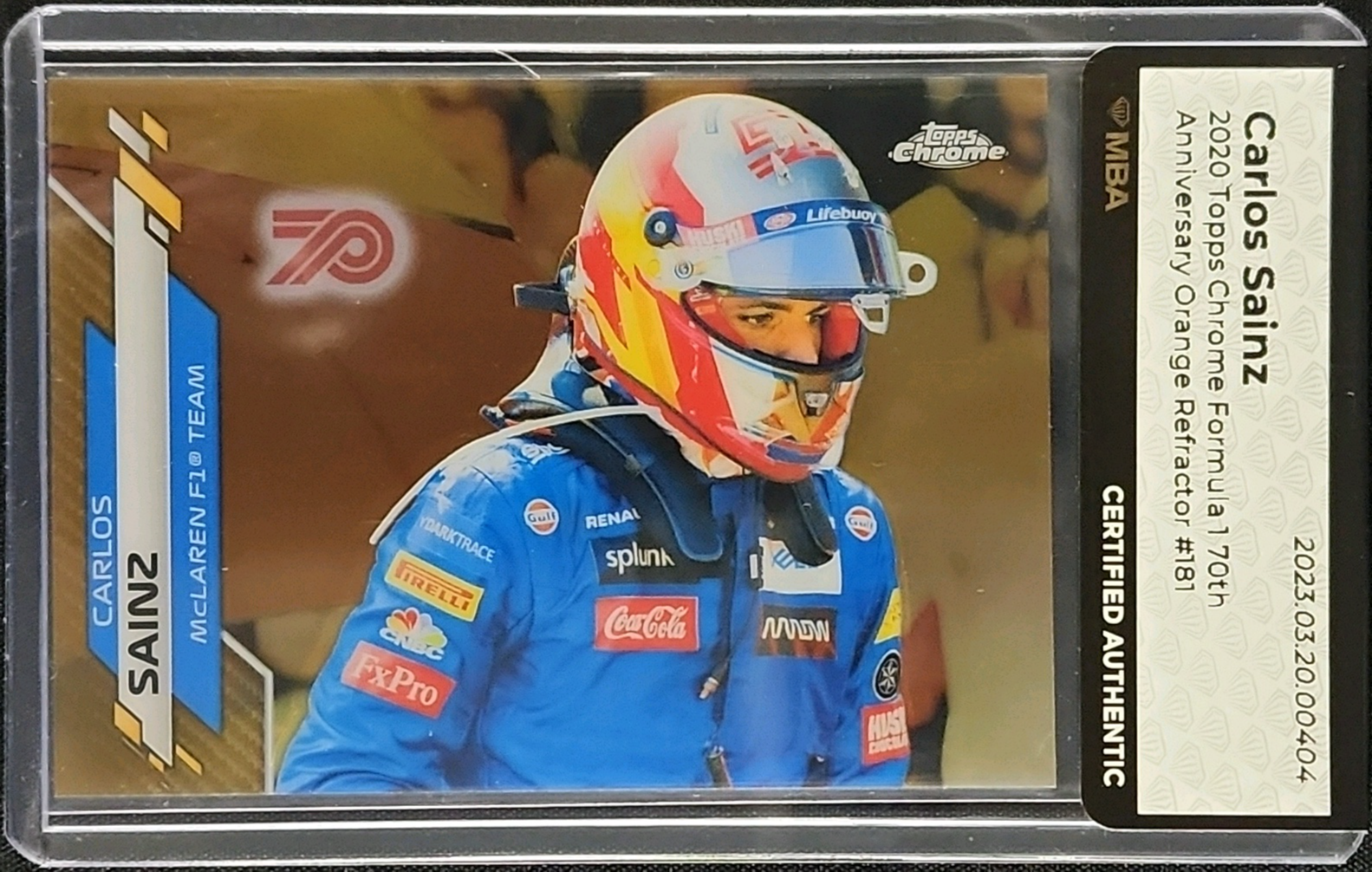 2020 Topps Chrome Formula 1 F1 70th Anniv. Orange Carlos Sainz #181 MBA AUTH