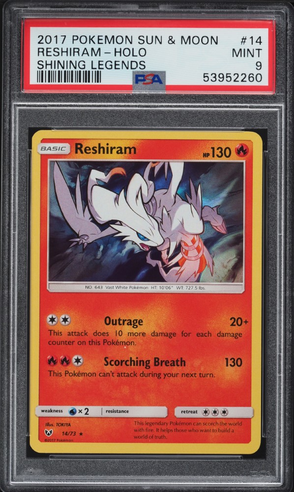 2017 Pokemon Sun & Moon Shining Legends Holo Reshiram #14 PSA 9 MINT