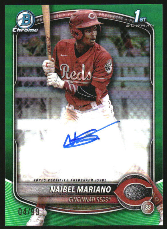 2025 Bowman Chrome Autographs Green Refractor #CPA-NM Naibel Mariano RC Auto /99