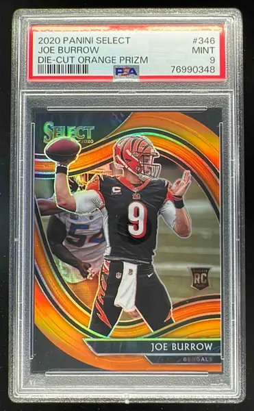 2020 Panini Select Orange Prizm Die Cut #346 Joe Burrow Field RC PSA 9