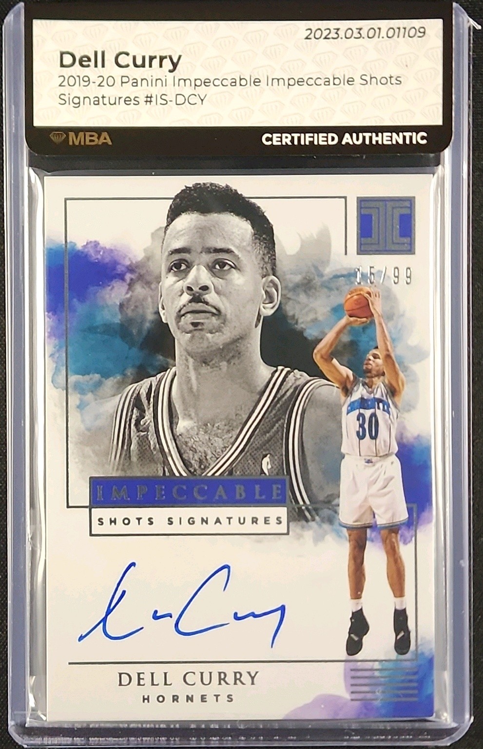 2019 Panini Impeccable Shots Signatures Dell Curry AUTO /99 #IS-DCY MBA AUTH
