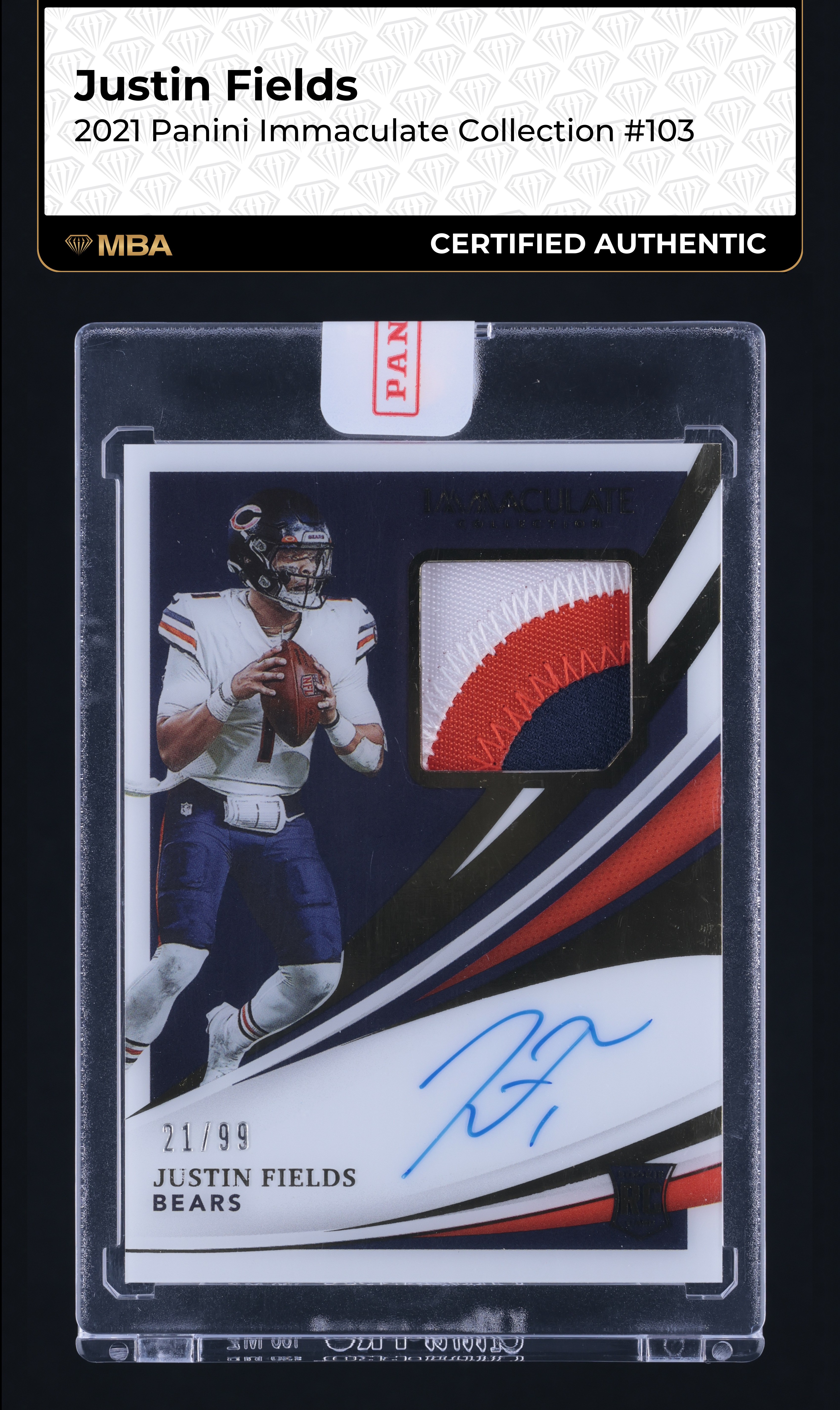 2021 Immaculate Collection Justin Fields ROOKIE PATCH AUTO /99 #103 MBA AUTH